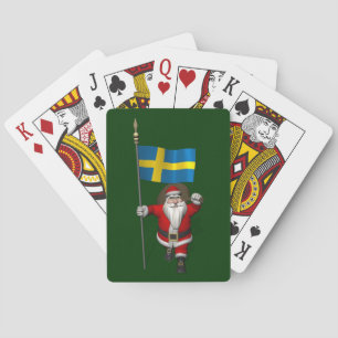 Santa Claus With Ensign Of Sweden Playing Cards