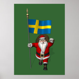 Santa Claus With Ensign Of Sweden Poster