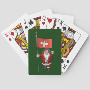 Santa Claus With Ensign Of Switzerland Playing Cards