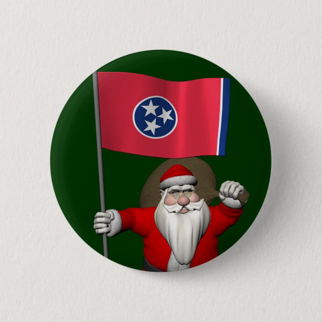 Santa Claus With Ensign Of Tennessee 2 Inch Round Button (Front)