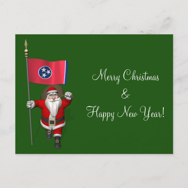 Santa Claus With Ensign Of Tennessee Holiday Postcard (Front)
