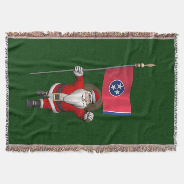 Santa Claus With Ensign Of Tennessee Throw Blanket (Front)