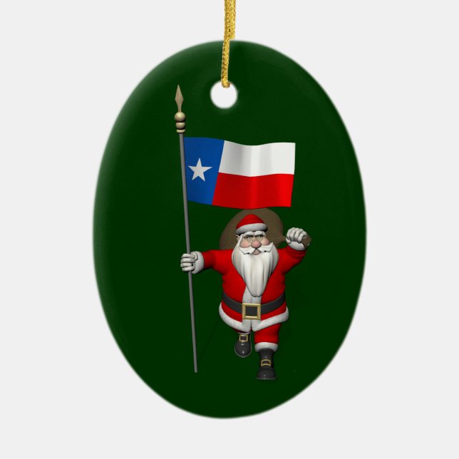 Santa Claus With Ensign Of Texas Ceramic Ornament (Front)