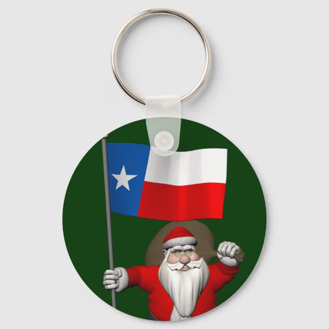 Santa Claus With Ensign Of Texas Keychain (Front)
