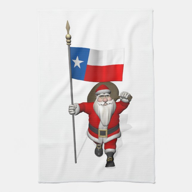 Santa Claus With Ensign Of Texas Kitchen Towel (Vertical)