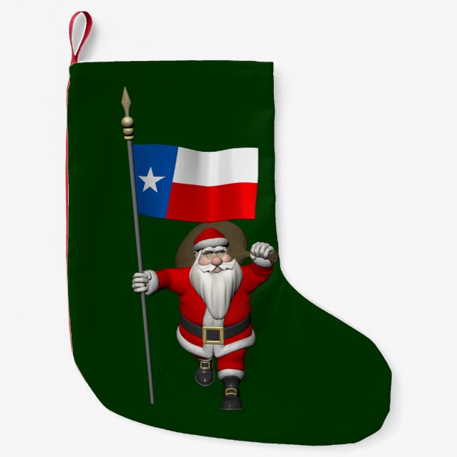 Santa Claus With Ensign Of Texas Small Christmas Stocking (Front)