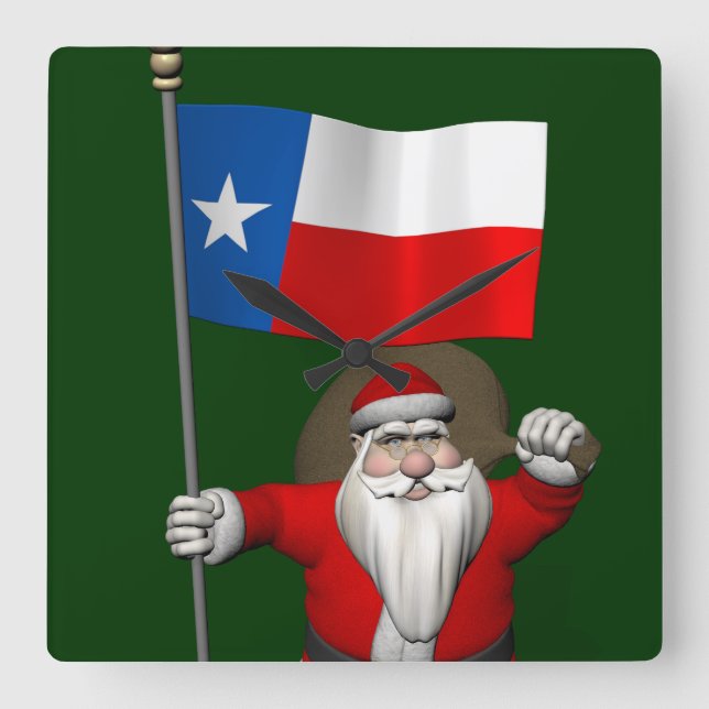 Santa Claus With Ensign Of Texas Square Wall Clock (Front)