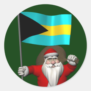 Santa Claus With Ensign Of The Bahamas Classic Round Sticker