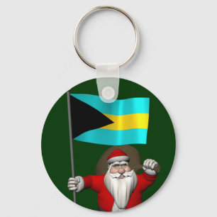 Santa Claus With Ensign Of The Bahamas Keychain