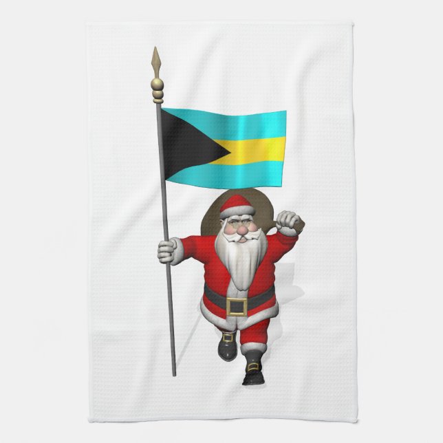Santa Claus With Ensign Of The Bahamas Kitchen Towel (Vertical)