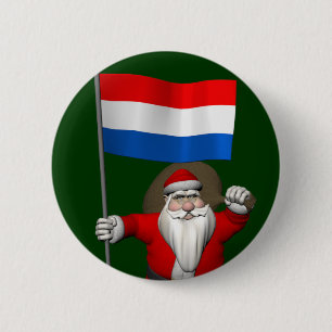 Santa Claus With Ensign Of The Netherlands 2 Inch Round Button