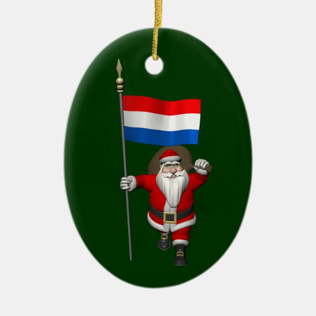 Santa Claus With Ensign Of The Netherlands Ceramic Ornament (Front)
