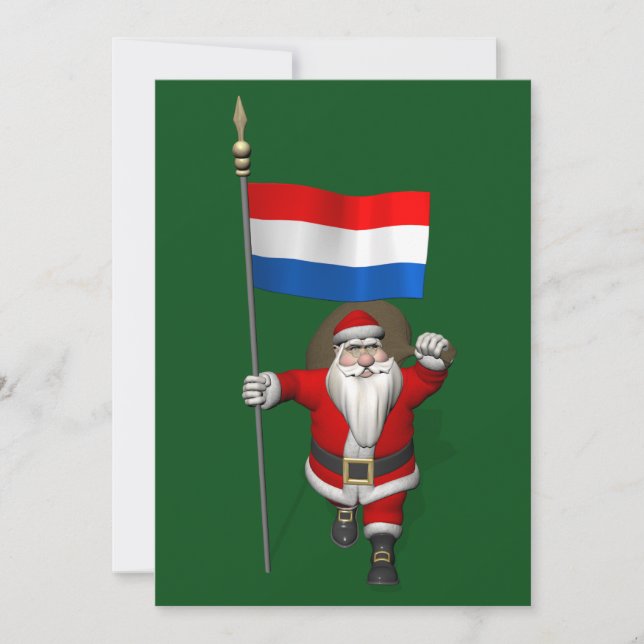 Santa Claus With Ensign Of The Netherlands Holiday Card (Front)