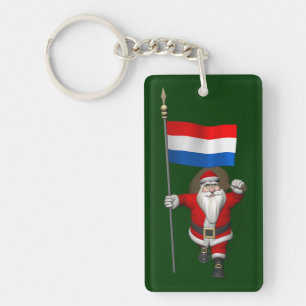 Santa Claus With Ensign Of The Netherlands Keychain