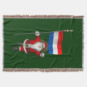 Santa Claus With Ensign Of The Netherlands Throw Blanket