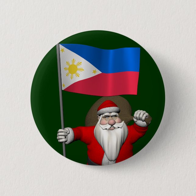 Santa Claus With Ensign Of The Philippines 2 Inch Round Button (Front)