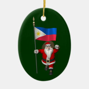 Santa Claus With Ensign Of The Philippines Ceramic Ornament