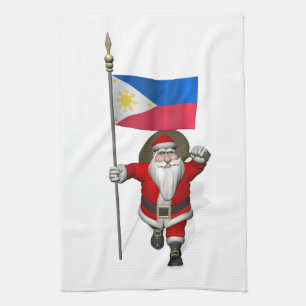 Santa Claus With Ensign Of The Philippines Kitchen Towel