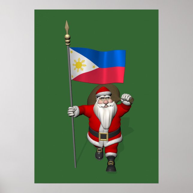 Santa Claus With Ensign Of The Philippines Poster (Front)