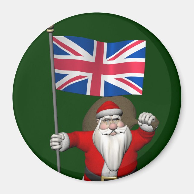 Santa Claus With Ensign Of The UK Magnet (Front)