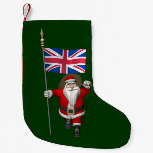 Santa Claus With Ensign Of The UK Small Christmas Stocking