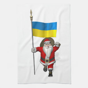 Santa Claus With Ensign Of The Ukraine Kitchen Towel