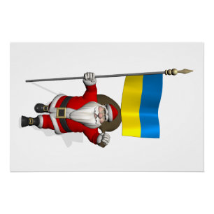 Santa Claus With Ensign Of Ukraine Poster