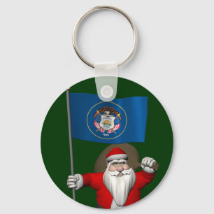 Santa Claus With Ensign Of Utah Keychain