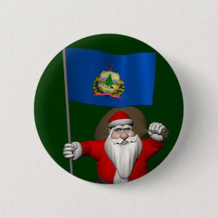 Santa Claus With Ensign Of Vermont 2 Inch Round Button