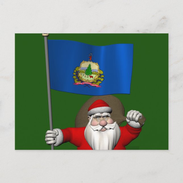 Santa Claus With Ensign Of Vermont Holiday Postcard (Front)
