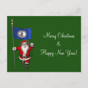 Santa Claus With Ensign Of Virginia Holiday Postcard