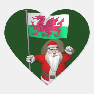 Santa Claus With Ensign Of Wales Heart Sticker