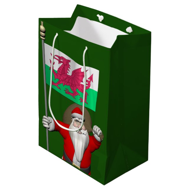 Santa Claus With Ensign Of Wales Medium Gift Bag (Front Angled)