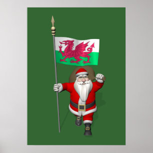 Santa Claus With Ensign Of Wales Poster
