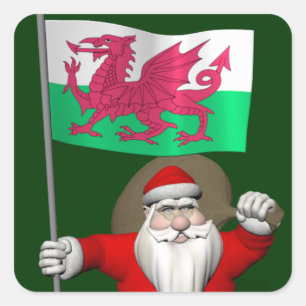 Santa Claus With Ensign Of Wales Square Sticker