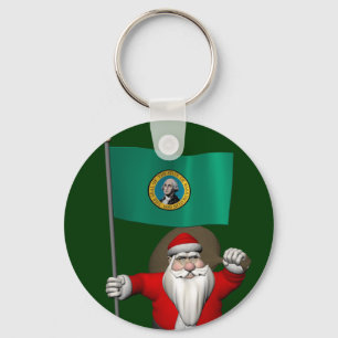 Santa Claus With Ensign Of Washington Keychain