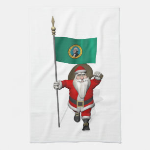 Santa Claus With Ensign Of Washington Kitchen Towel