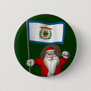Santa Claus With Ensign Of West Virginia 2 Inch Round Button