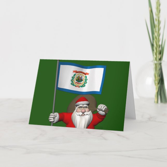 Santa Claus With Ensign Of West Virginia Holiday Card (Front)