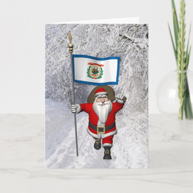 Santa Claus With Ensign Of West Virginia Holiday Card (Front)