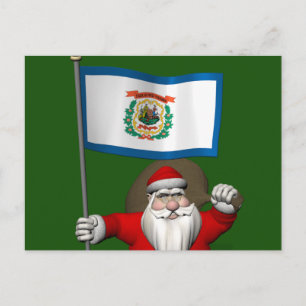 Santa Claus With Ensign Of West Virginia Holiday Postcard
