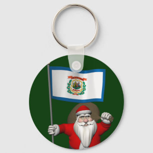 Santa Claus With Ensign Of West Virginia Keychain