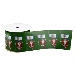 Santa Claus With Ensign Of West Virginia Satin Ribbon