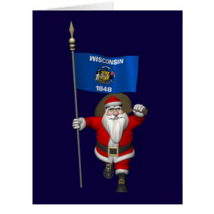 Santa Claus With Ensign Of Wisconsin