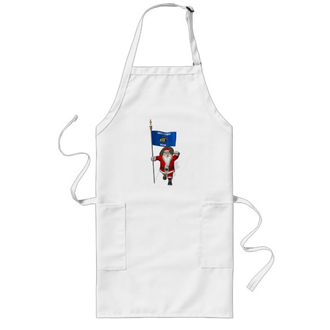 Santa Claus With Ensign Of Wisconsin Long Apron (Front)