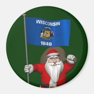 Santa Claus With Ensign Of Wisconsin Magnet
