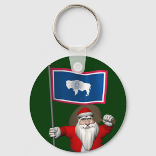 Santa Claus With Ensign Of Wyoming Keychain