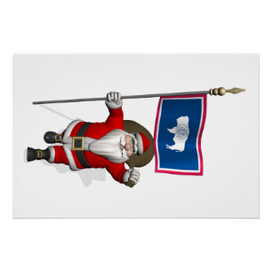 Santa Claus With Ensign Of Wyoming Poster
