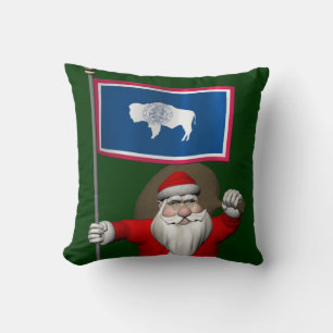 Santa Claus With Ensign Of Wyoming Throw Pillow