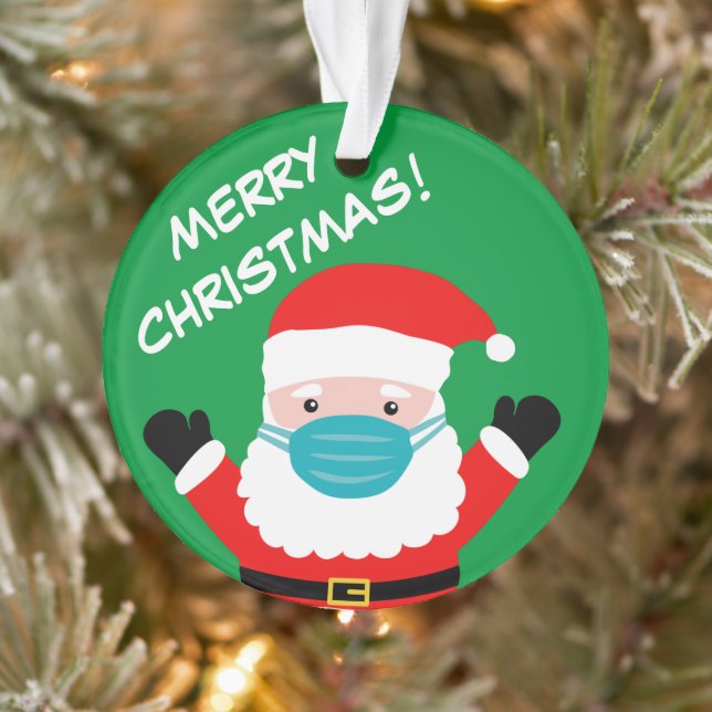 Santa Claus with face mask custom Christmas photo Ornament (Tree)